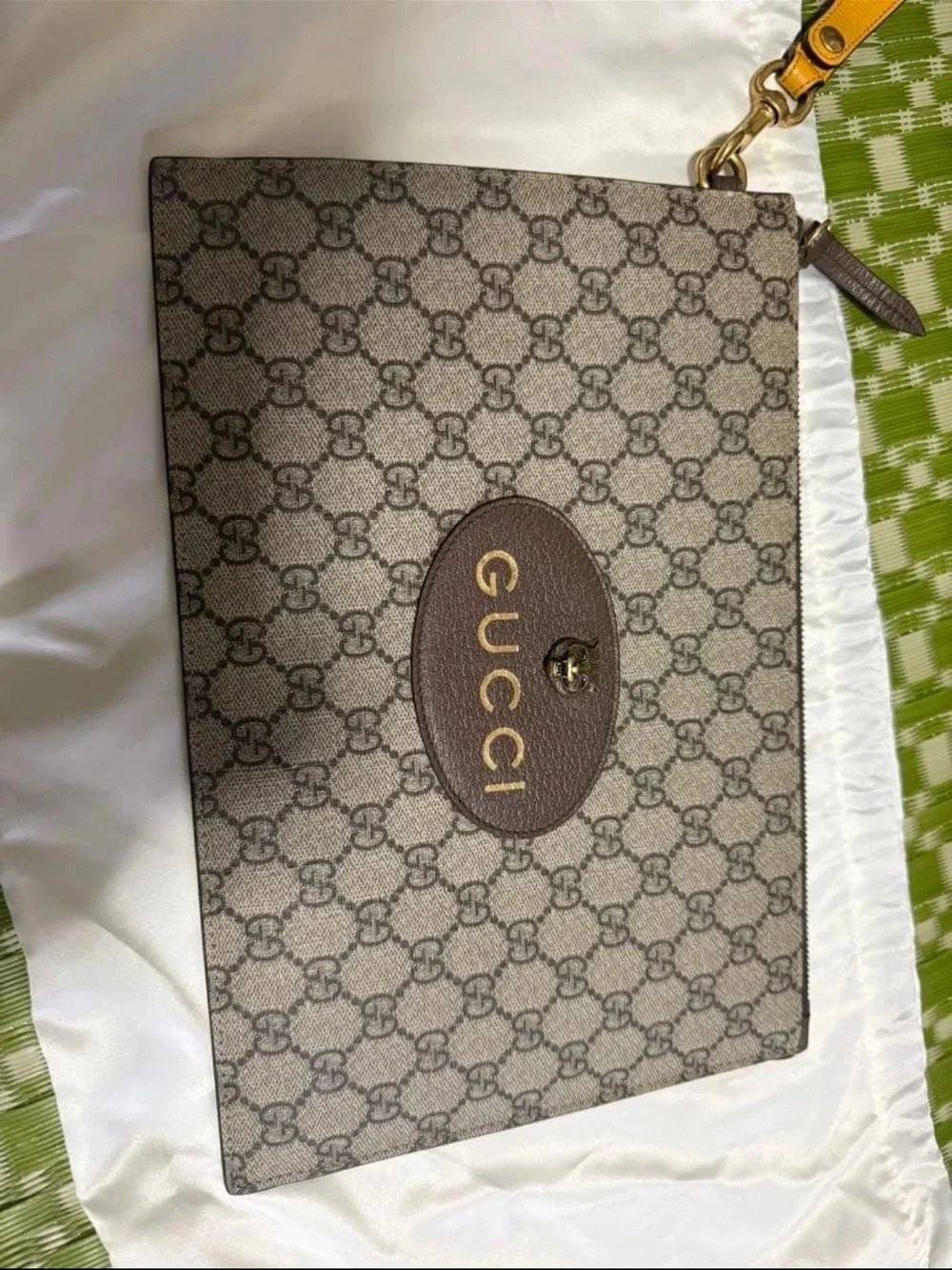 Gucci Beige/Brown GG Supreme Canvas Wristlet with Gold Hardware